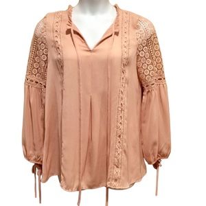 Blu Pepper Blush Pink Long Sleeve Lace Detail Tunic Top Medium